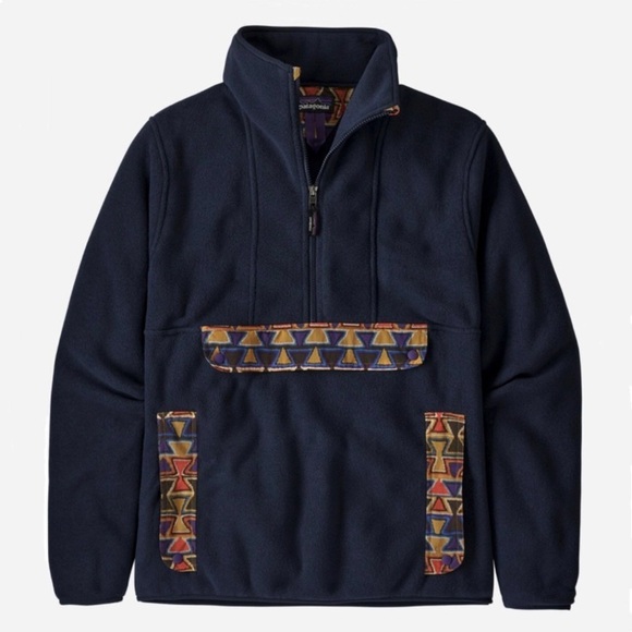 RARE🔥 Patagonia Unisex‎ Synchilla Fleece Anorak Pullover, New Navy / Aztec - Picture 1 of 6